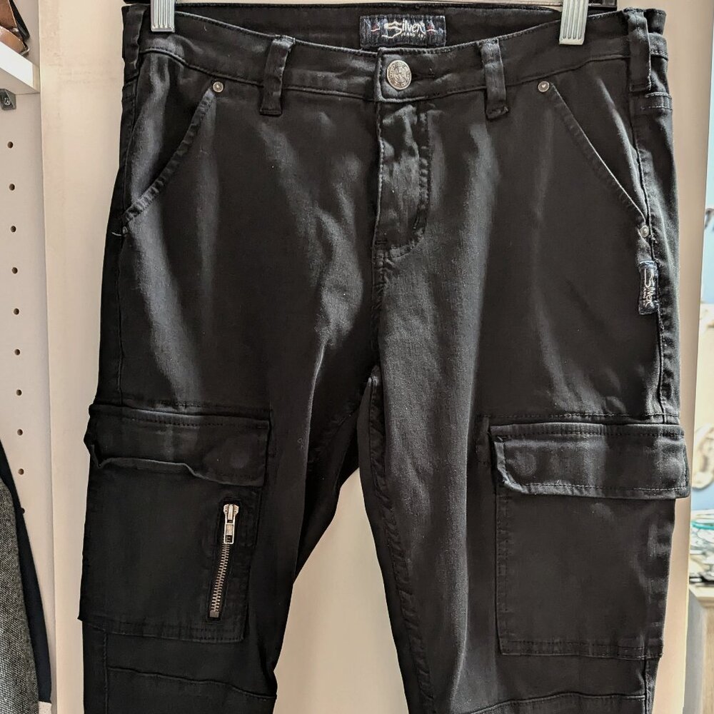 Black Silver fitted cargo pants